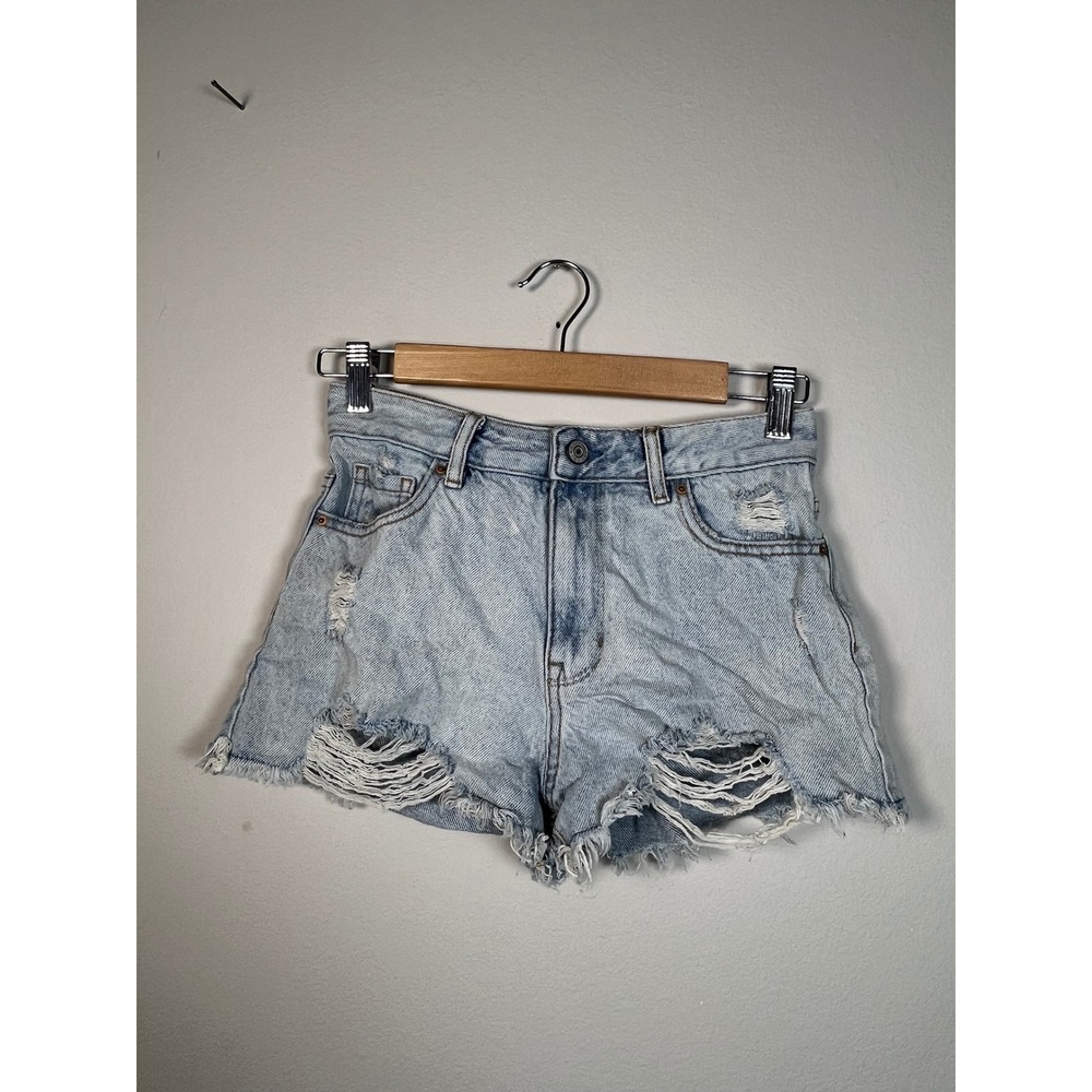 PacSun High Rise Festival Distressed Denim Shorts Light Wash Blue Size 25